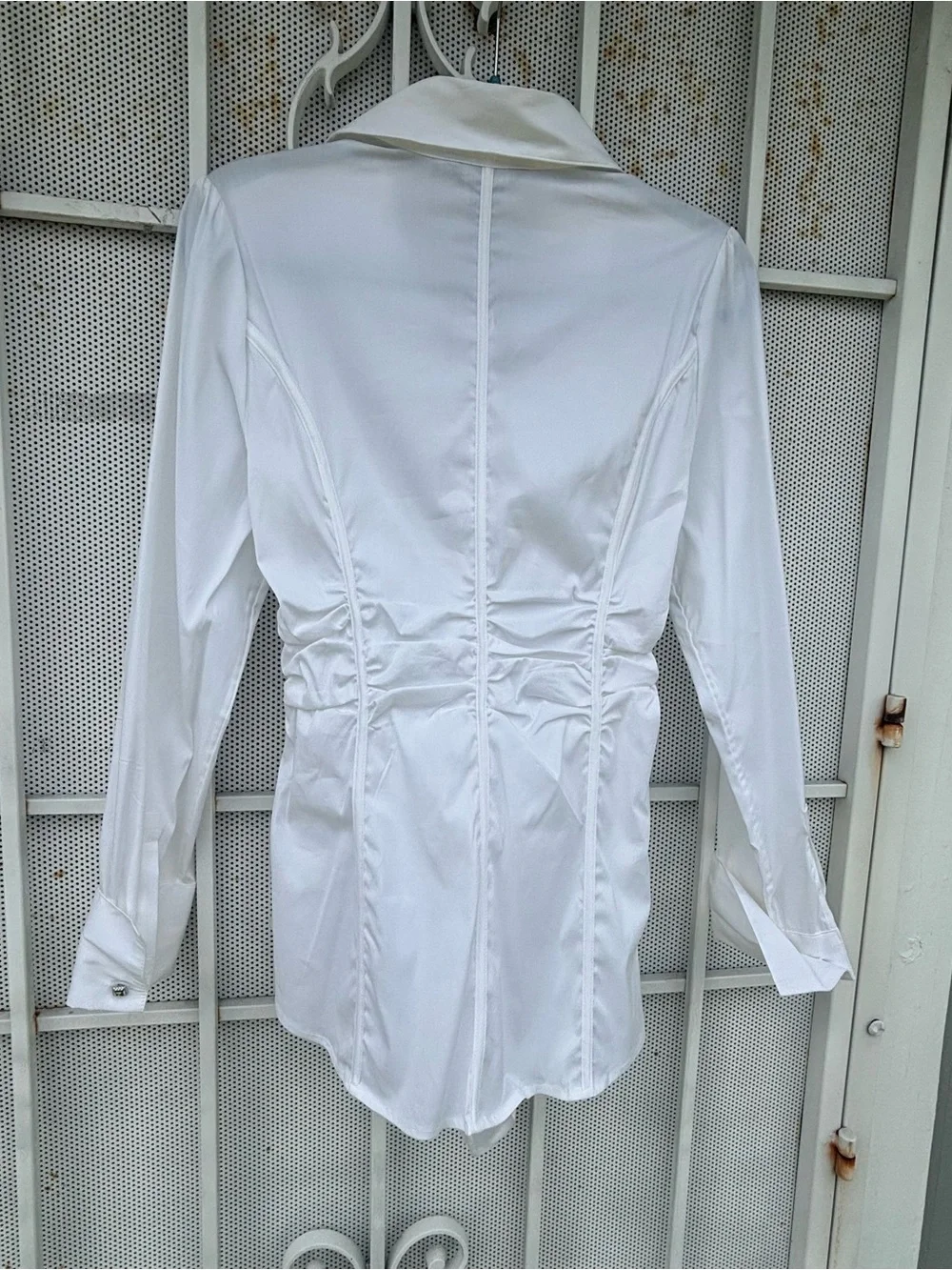 White House/Black Market 12 long sleeve pull on white blouse accent tie NWT - Picture 7 of 10